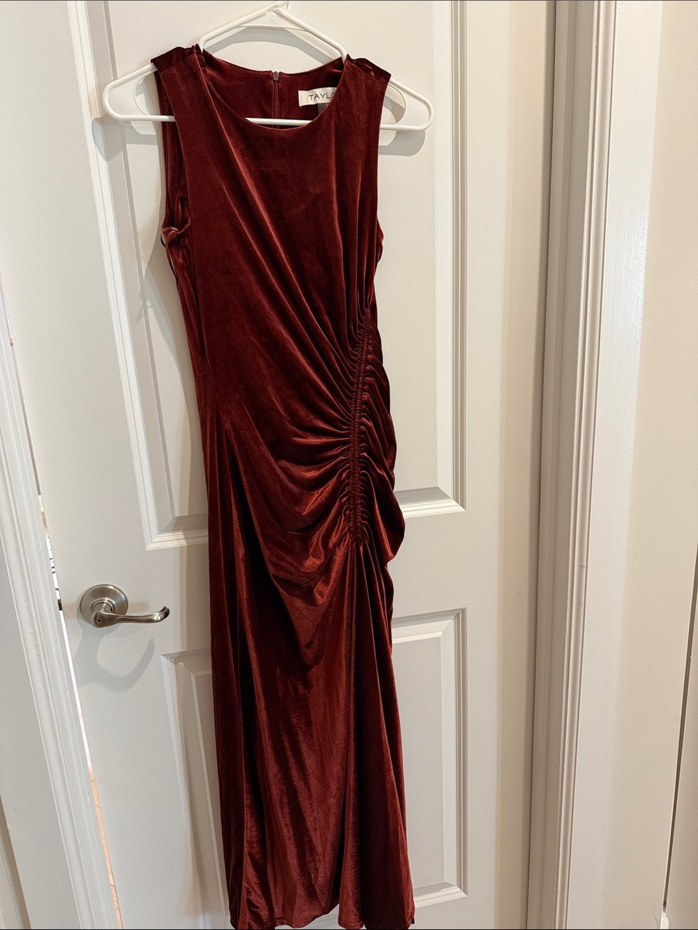 Taylor terracotta Velvet Ruched Maxi Dress